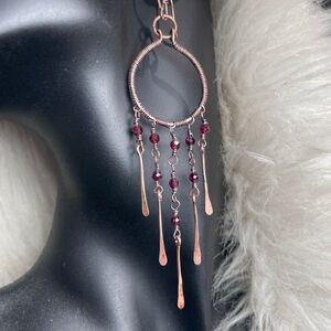 Hand Crafted Copper Red Garnet Crystal Beaded Dangle Chandelier Earrings